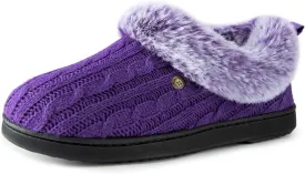 HomeTop Women's Cable Knit Slippers Breathable Warm Comfy Non-slip Indoor Outdoor House Shoes with Fuzzy Collar