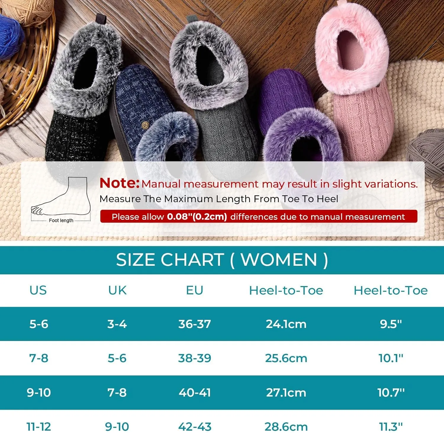 HomeTop Women's Cable Knit Slippers Breathable Warm Comfy Non-slip Indoor Outdoor House Shoes with Fuzzy Collar