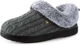 HomeTop Women's Cable Knit Slippers Breathable Warm Comfy Non-slip Indoor Outdoor House Shoes with Fuzzy Collar
