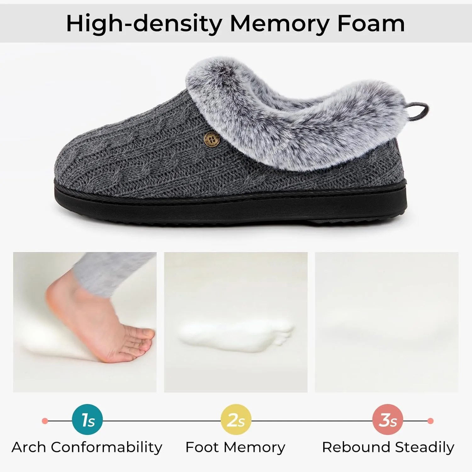 HomeTop Women's Cable Knit Slippers Breathable Warm Comfy Non-slip Indoor Outdoor House Shoes with Fuzzy Collar