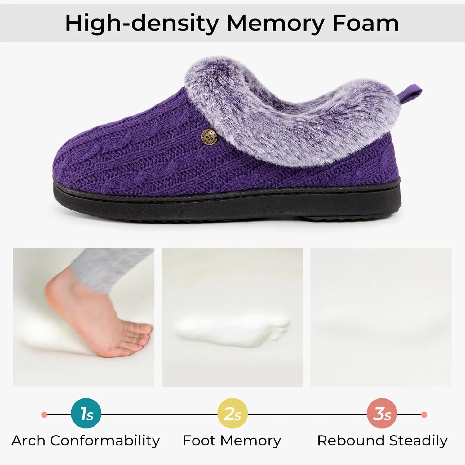 HomeTop Women's Cable Knit Slippers Breathable Warm Comfy Non-slip Indoor Outdoor House Shoes with Fuzzy Collar