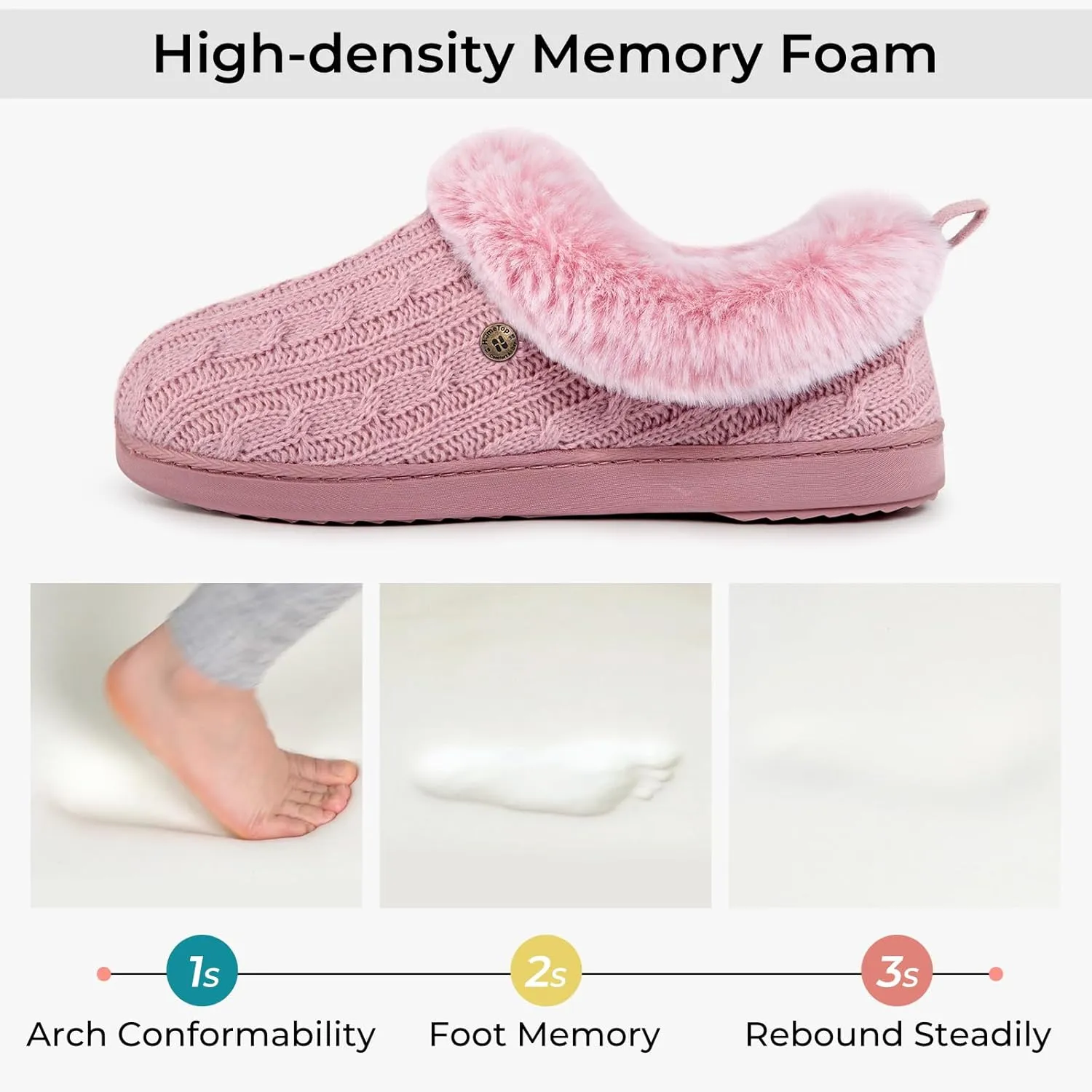 HomeTop Women's Cable Knit Slippers Breathable Warm Comfy Non-slip Indoor Outdoor House Shoes with Fuzzy Collar