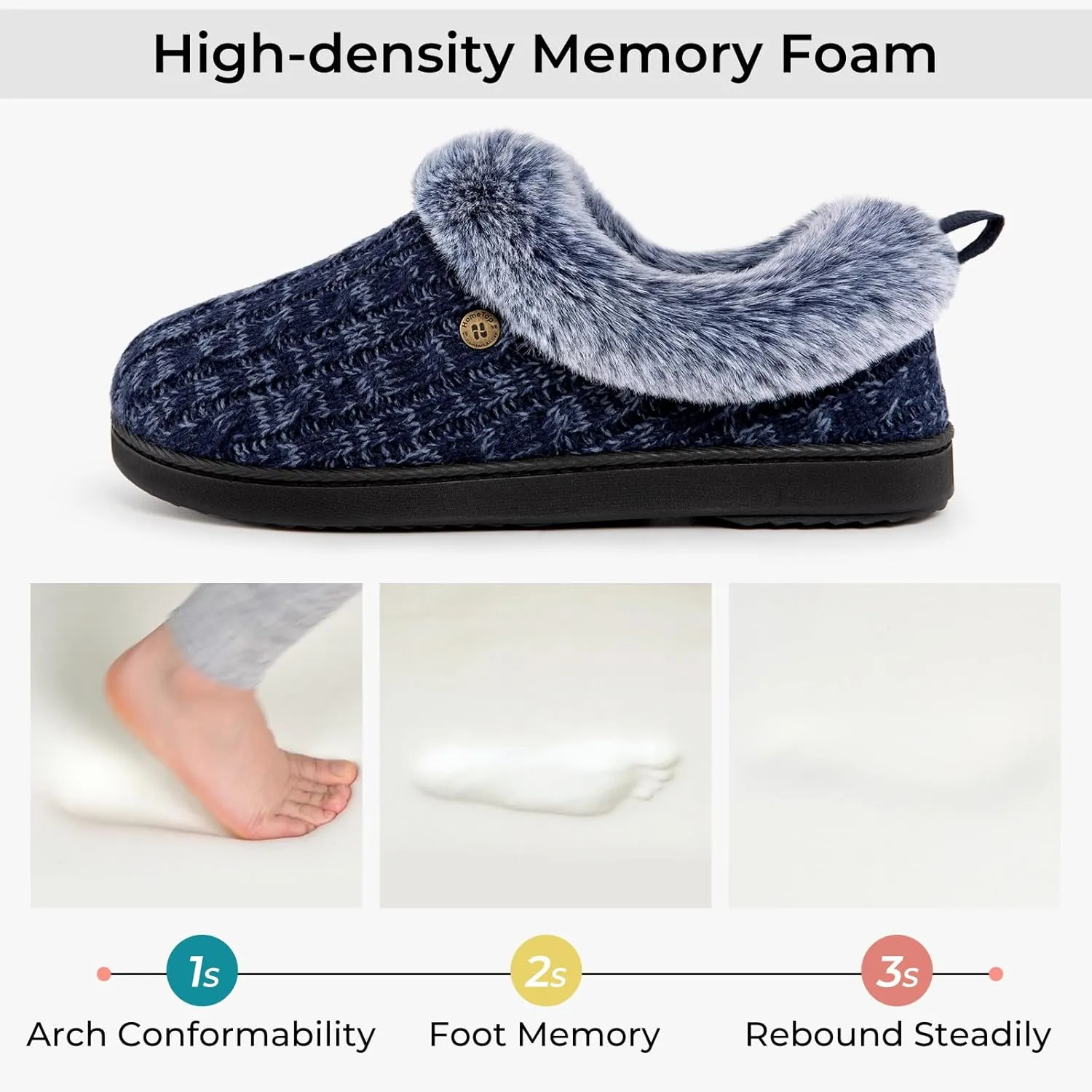HomeTop Women's Cable Knit Slippers Breathable Warm Comfy Non-slip Indoor Outdoor House Shoes with Fuzzy Collar