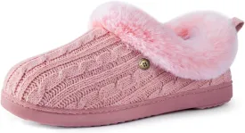 HomeTop Women's Cable Knit Slippers Breathable Warm Comfy Non-slip Indoor Outdoor House Shoes with Fuzzy Collar