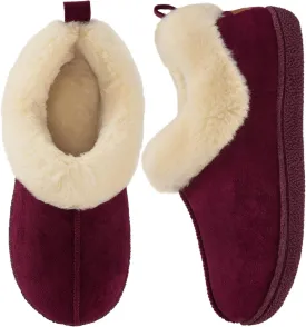 HomeTop Women's Closed-back Slippers Faux Wool Warm Non-slip Outdoor Indoor House Shoes with Fuzzy Collar