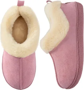 HomeTop Women's Closed-back Slippers Faux Wool Warm Non-slip Outdoor Indoor House Shoes with Fuzzy Collar