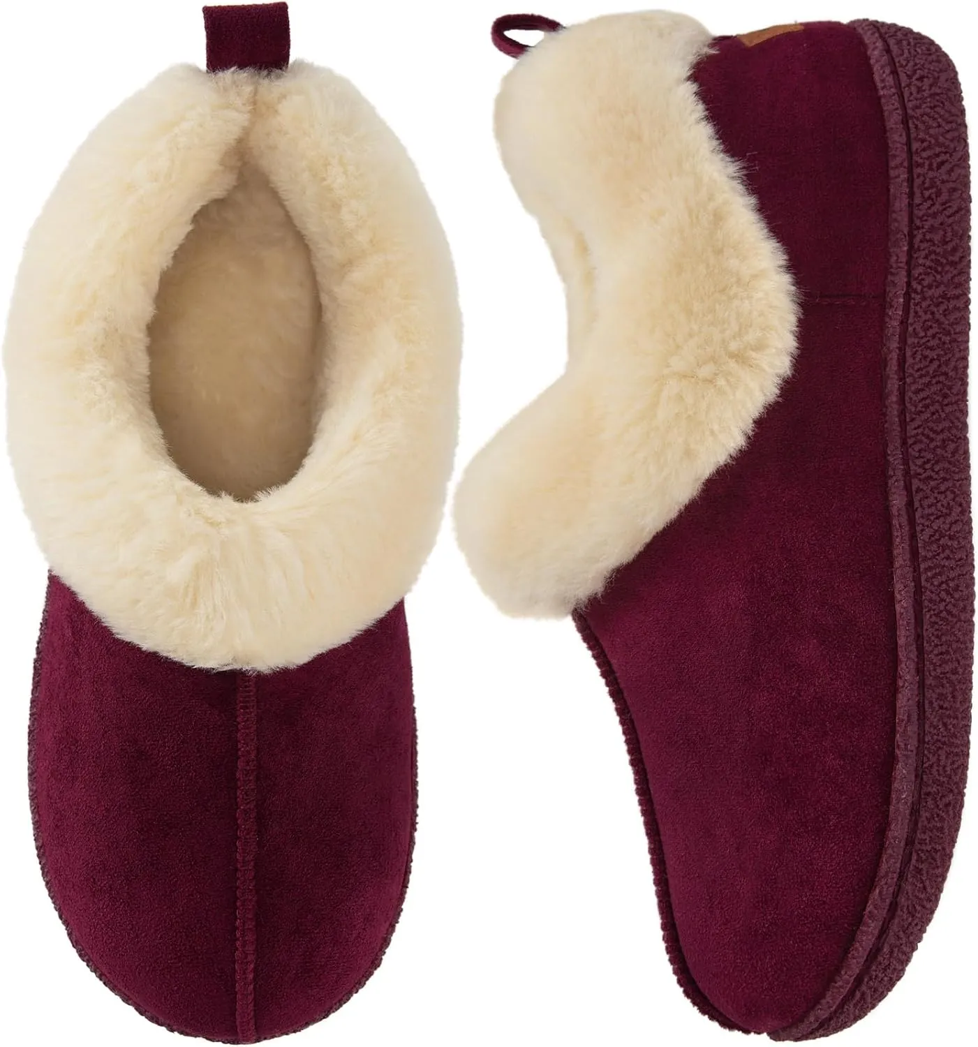 HomeTop Women's Closed-back Slippers Faux Wool Warm Non-slip Outdoor Indoor House Shoes with Fuzzy Collar