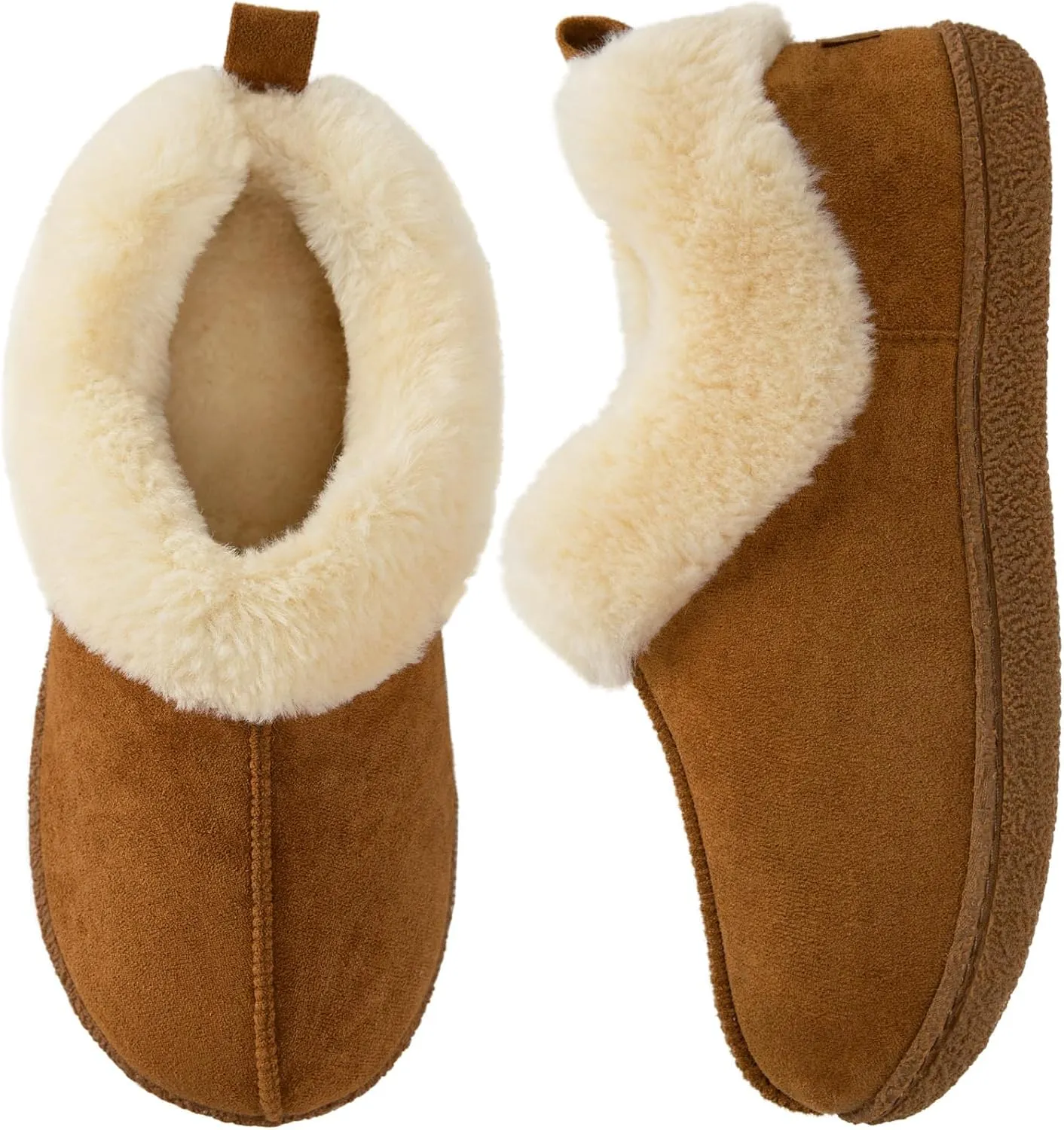 HomeTop Women's Closed-back Slippers Faux Wool Warm Non-slip Outdoor Indoor House Shoes with Fuzzy Collar