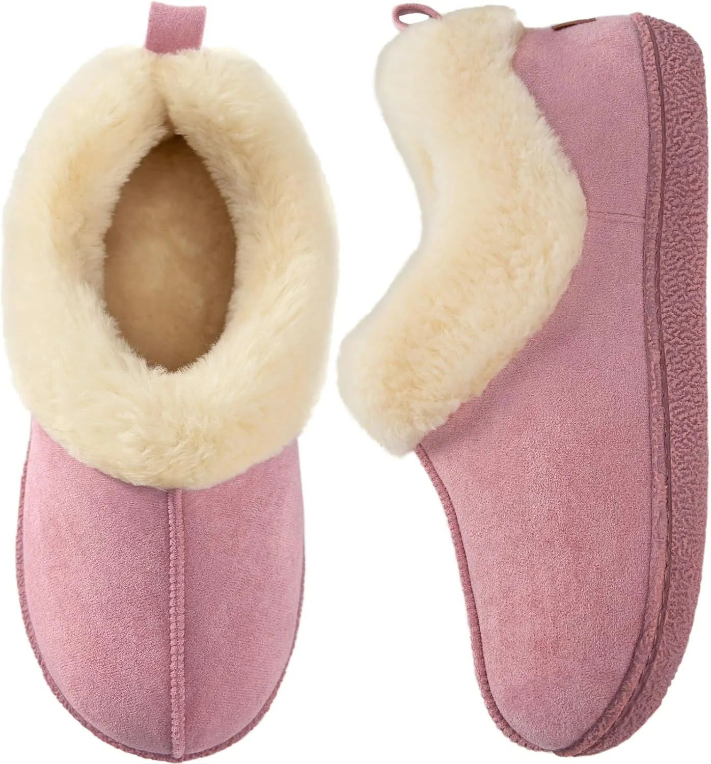 HomeTop Women's Closed-back Slippers Faux Wool Warm Non-slip Outdoor Indoor House Shoes with Fuzzy Collar