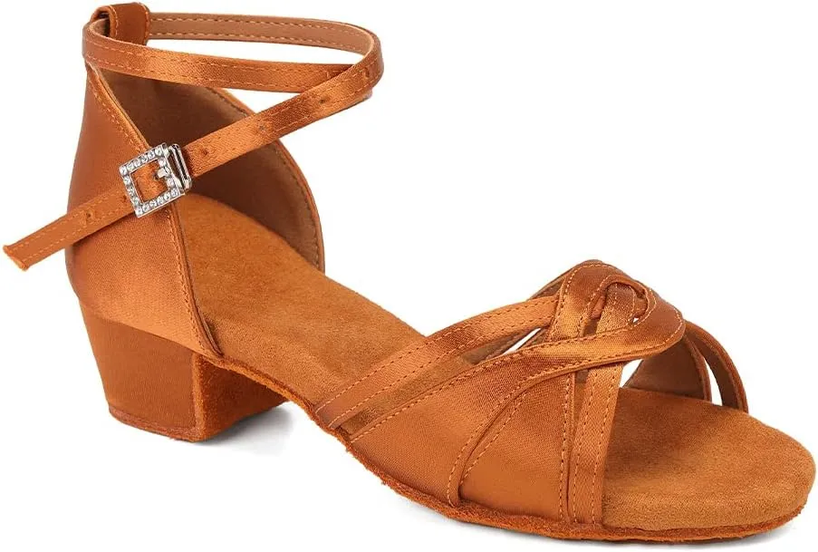 HROYL Girl's Latin Dance Shoes Low Heel Pratice Salsa Ballroom Dancing Shoes,Model 3038-GBTL