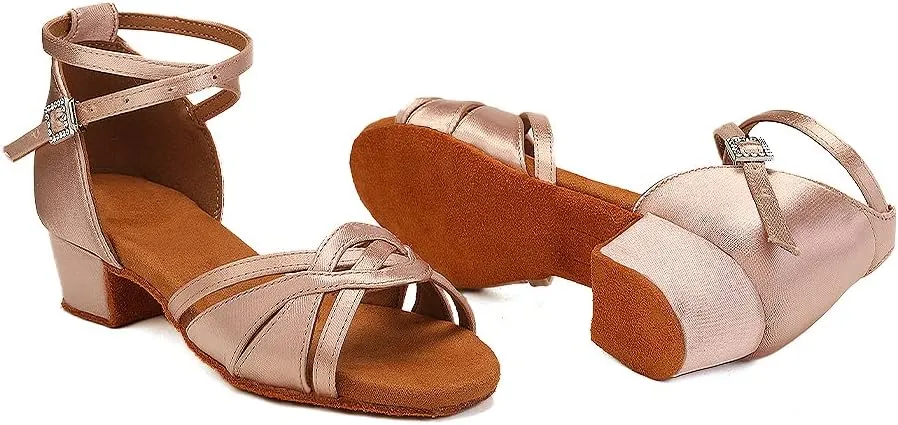 HROYL Girl's Latin Dance Shoes Low Heel Pratice Salsa Ballroom Dancing Shoes,Model 3038-GBTL