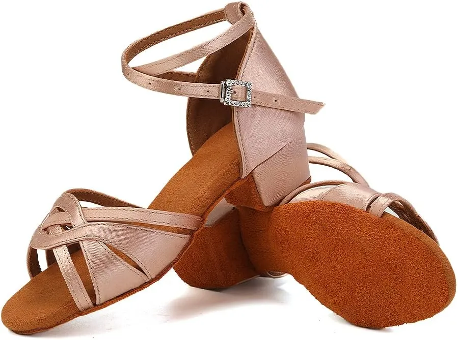 HROYL Girl's Latin Dance Shoes Low Heel Pratice Salsa Ballroom Dancing Shoes,Model 3038-GBTL