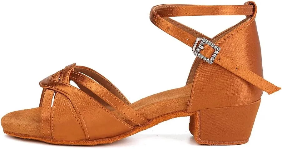 HROYL Girl's Latin Dance Shoes Low Heel Pratice Salsa Ballroom Dancing Shoes,Model 3038-GBTL