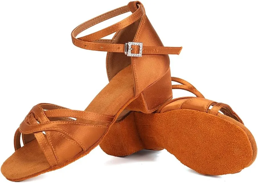 HROYL Girl's Latin Dance Shoes Low Heel Pratice Salsa Ballroom Dancing Shoes,Model 3038-GBTL