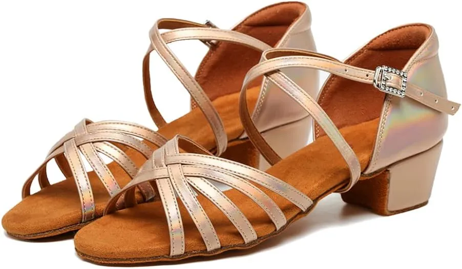 HROYL Girl's Latin Dance Shoes Low Heel Salsa Bachata Pratice Proformence Ballroom Dancing Shoes,Model 202-DB