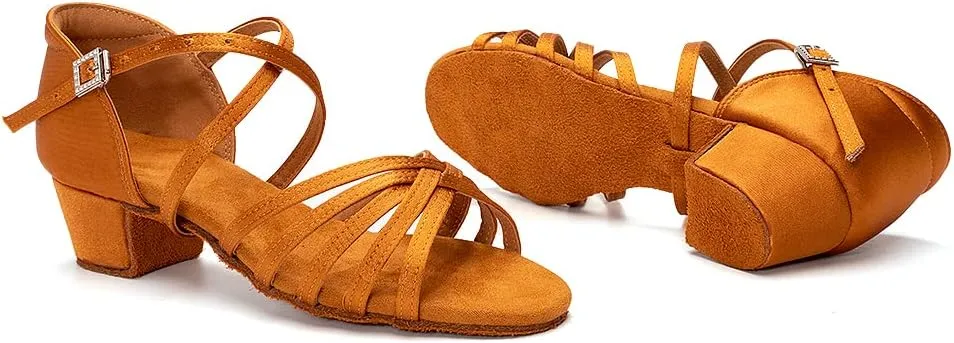 HROYL Girl's Latin Dance Shoes Low Heel Salsa Bachata Pratice Proformence Ballroom Dancing Shoes,Model 202-DB