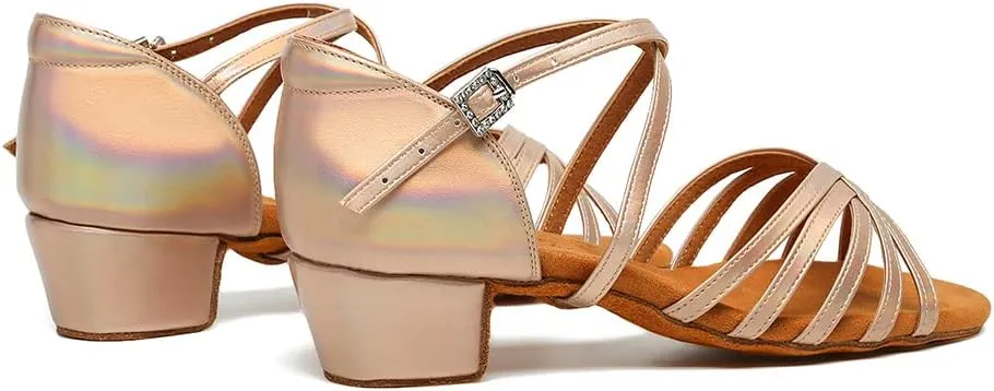 HROYL Girl's Latin Dance Shoes Low Heel Salsa Bachata Pratice Proformence Ballroom Dancing Shoes,Model 202-DB