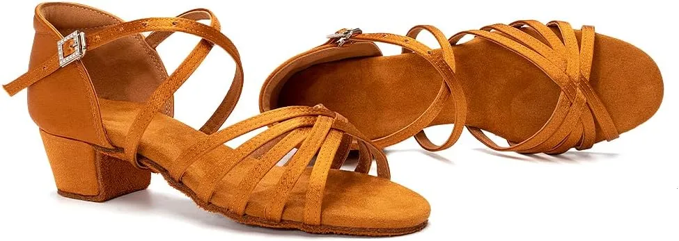 HROYL Girl's Latin Dance Shoes Low Heel Salsa Bachata Pratice Proformence Ballroom Dancing Shoes,Model 202-DB