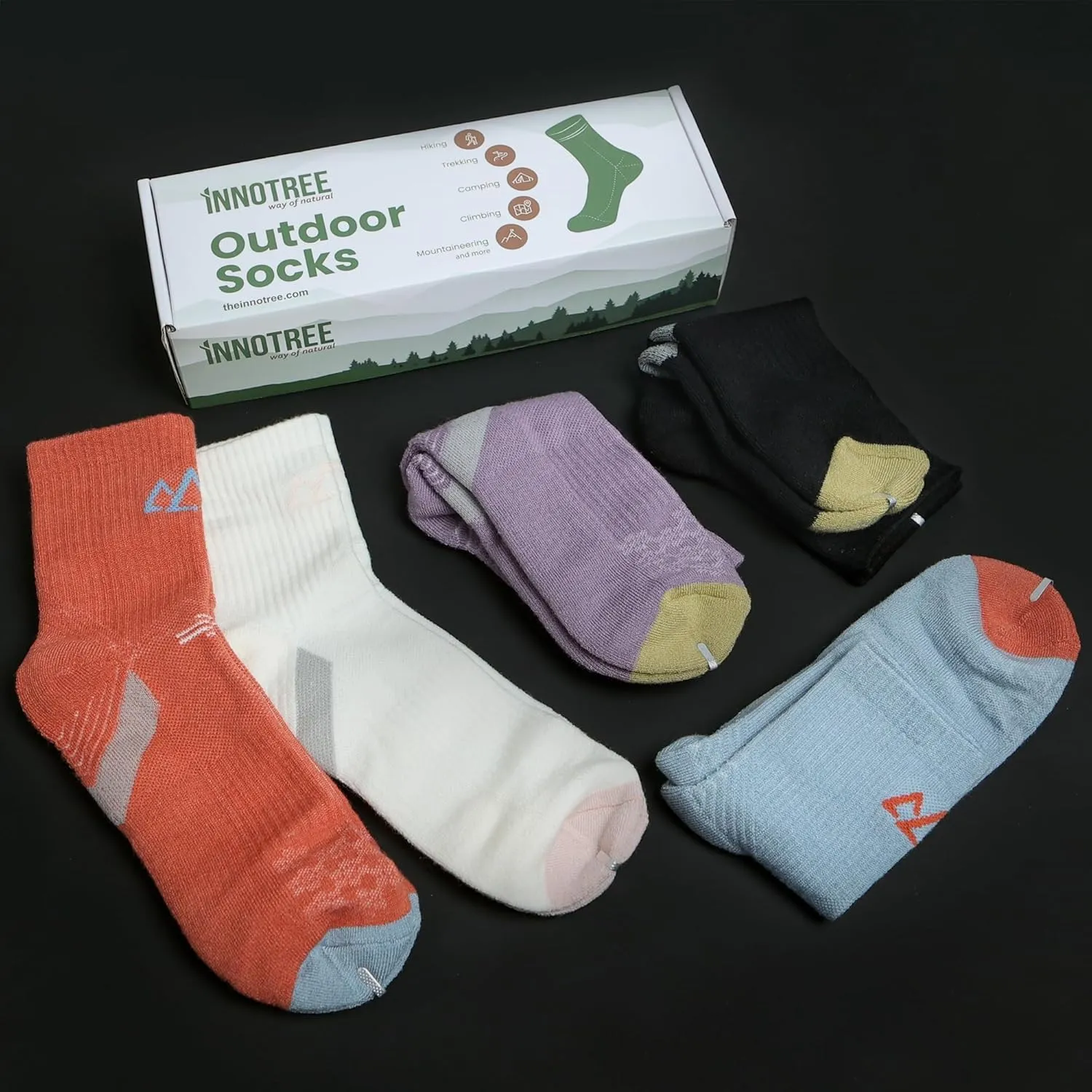innotree Merino Wool Hiking Socks for Women Crew Socks Thermal Warm Cushion Moisture Wicking Boot Socks,5 Pairs