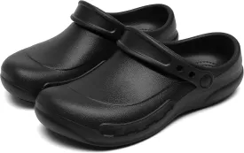 JSWEI Chef Shoes Clogs Men Non Slip Oil Waterproof Resistant Kitchen Work Safety Crews Nurse Garden Clog Indoor and Outdoor Slippers Office Hospital Nursing Professional Seaside Work ShoeBlack