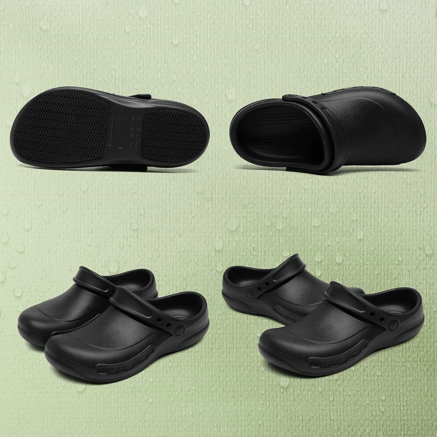 JSWEI Chef Shoes Clogs Men Non Slip Oil Waterproof Resistant Kitchen Work Safety Crews Nurse Garden Clog Indoor and Outdoor Slippers Office Hospital Nursing Professional Seaside Work ShoeBlack