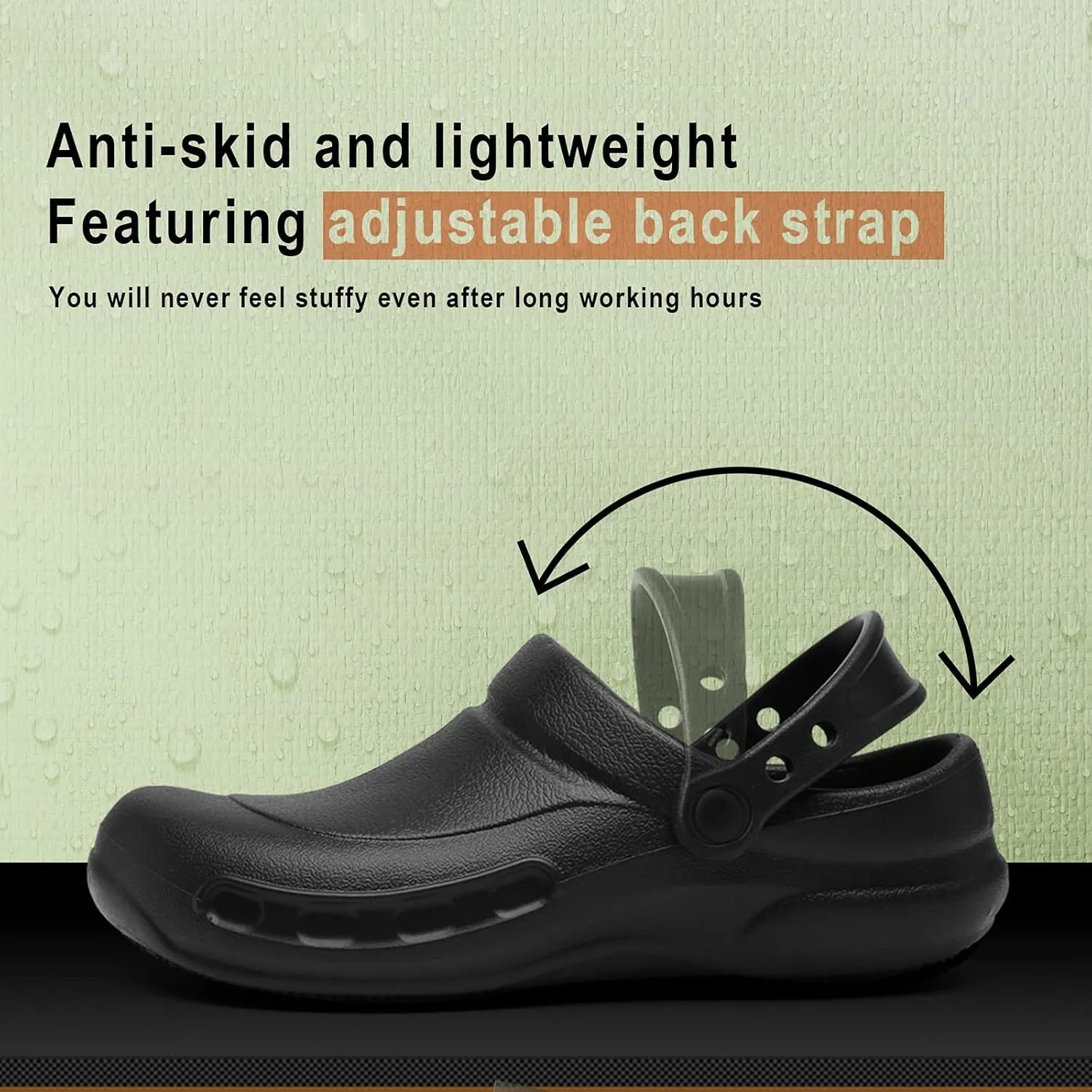 JSWEI Chef Shoes Clogs Men Non Slip Oil Waterproof Resistant Kitchen Work Safety Crews Nurse Garden Clog Indoor and Outdoor Slippers Office Hospital Nursing Professional Seaside Work ShoeBlack