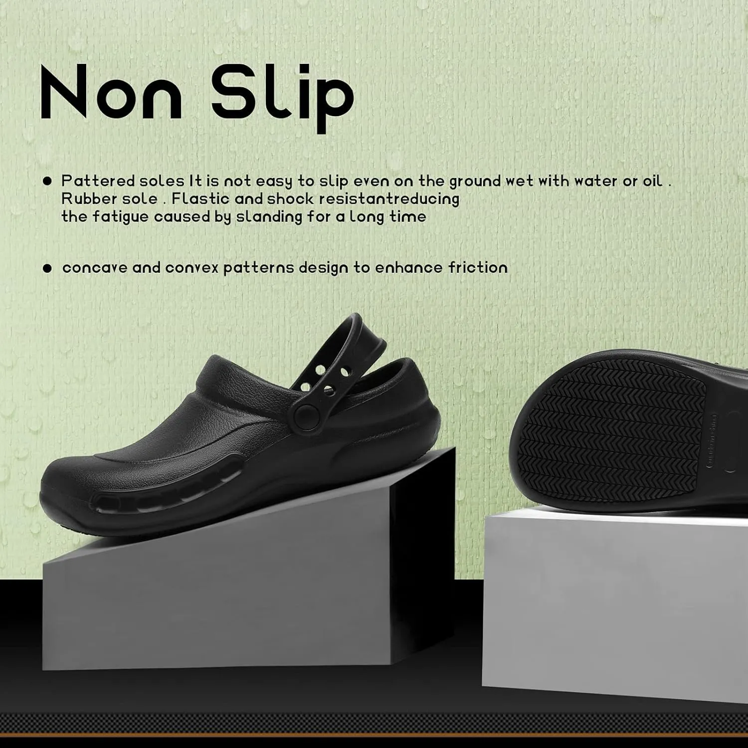 JSWEI Chef Shoes Clogs Men Non Slip Oil Waterproof Resistant Kitchen Work Safety Crews Nurse Garden Clog Indoor and Outdoor Slippers Office Hospital Nursing Professional Seaside Work ShoeBlack