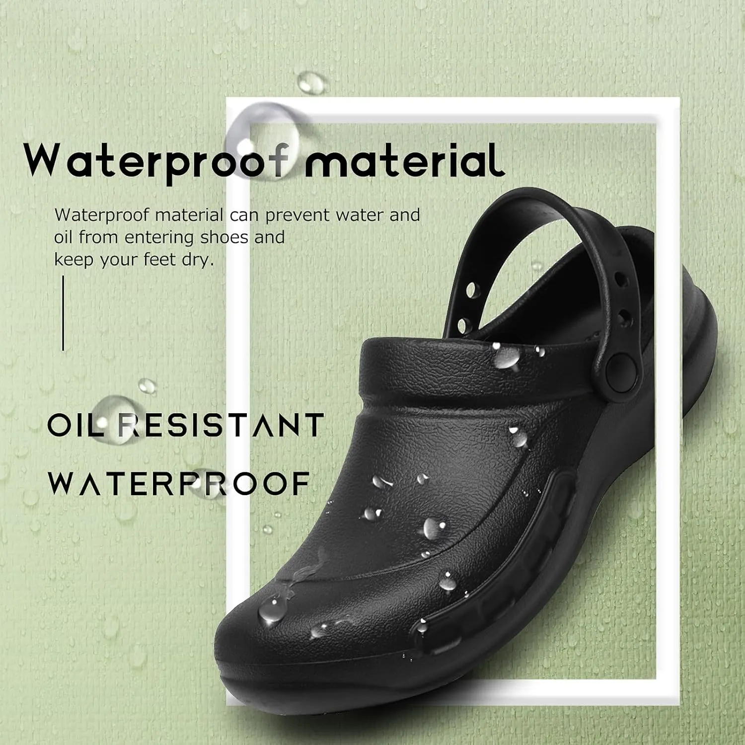 JSWEI Chef Shoes Clogs Men Non Slip Oil Waterproof Resistant Kitchen Work Safety Crews Nurse Garden Clog Indoor and Outdoor Slippers Office Hospital Nursing Professional Seaside Work ShoeBlack