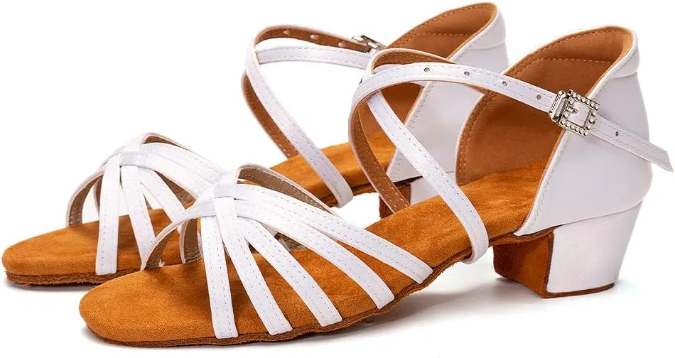 JUODVMP Girls Latin Dance Shoes Satin Ballroom Tango Salsa Practice Party Ballroom Dance Shoes