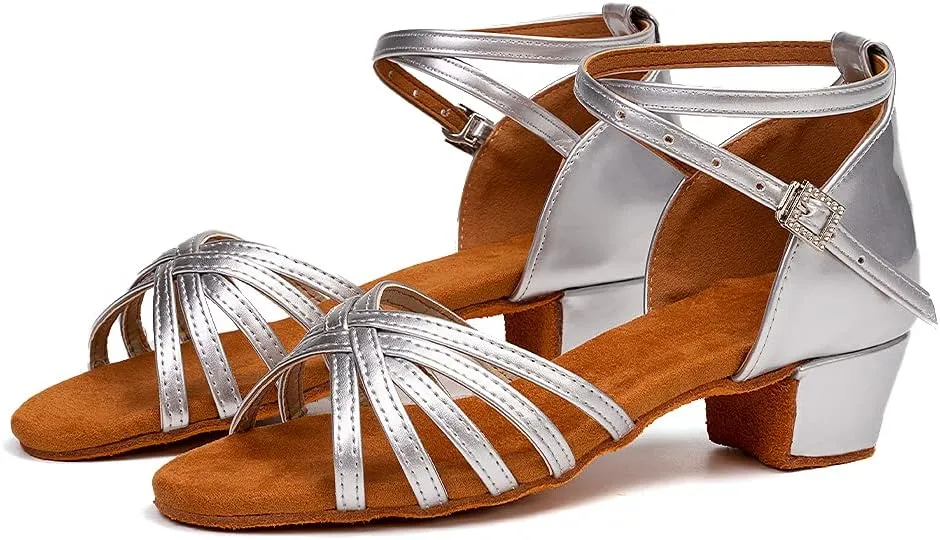 JUODVMP Girls Latin Dance Shoes Satin Ballroom Tango Salsa Practice Party Ballroom Dance Shoes