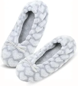 Keyela Women's Ballerina House Slippers with Soft Tie Bow and Suede Sole, Non-Slip Bedroom Slippers Socks