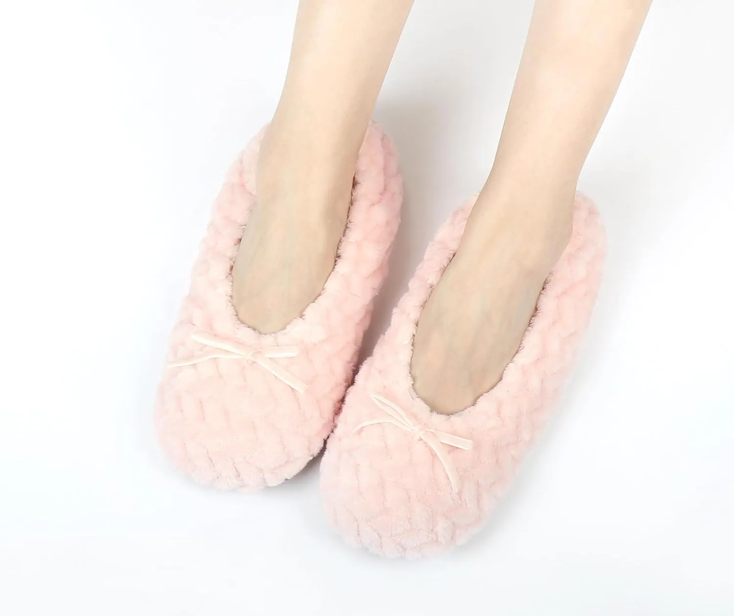 Keyela Women's Ballerina House Slippers with Soft Tie Bow and Suede Sole, Non-Slip Bedroom Slippers Socks