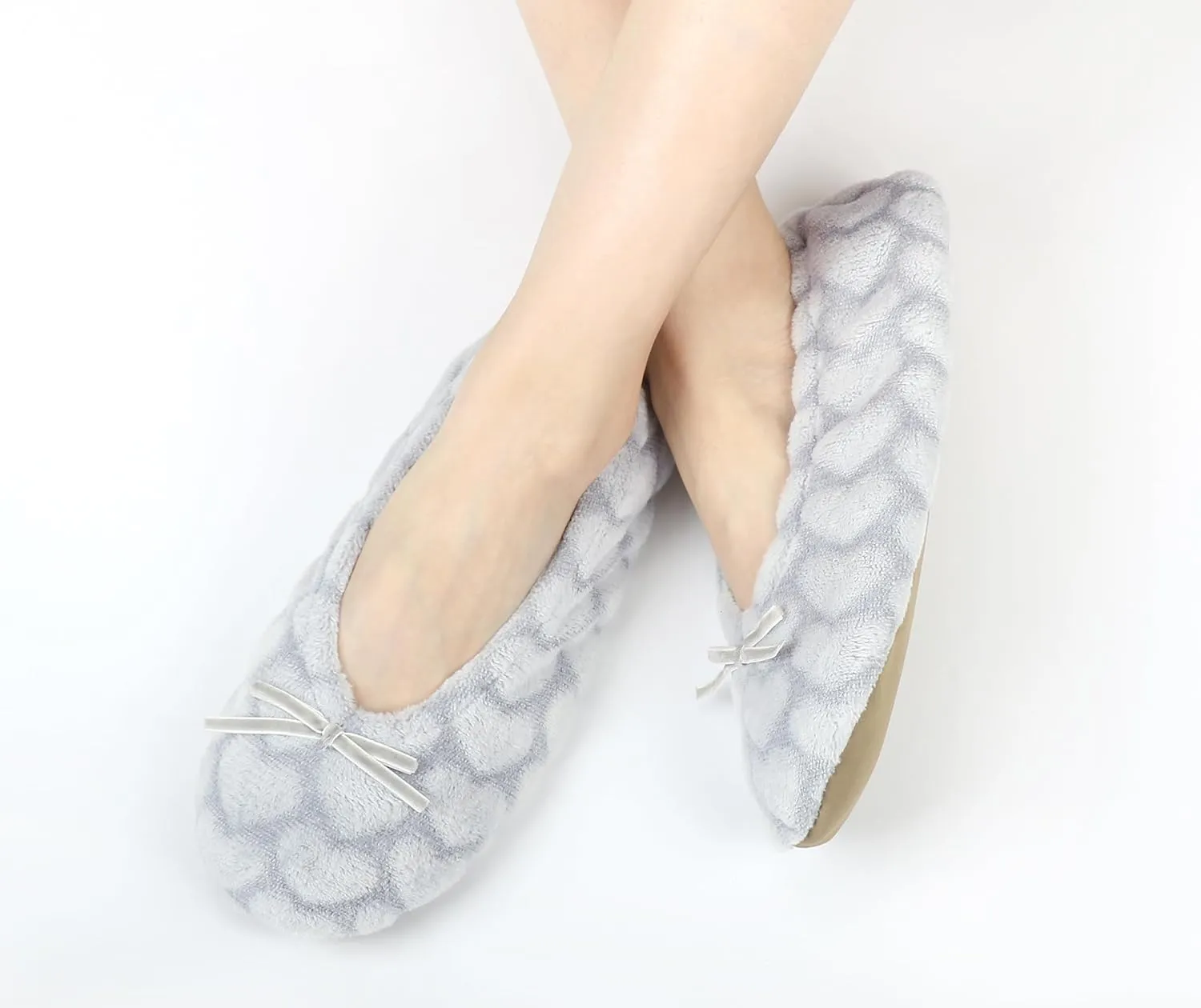 Keyela Women's Ballerina House Slippers with Soft Tie Bow and Suede Sole, Non-Slip Bedroom Slippers Socks