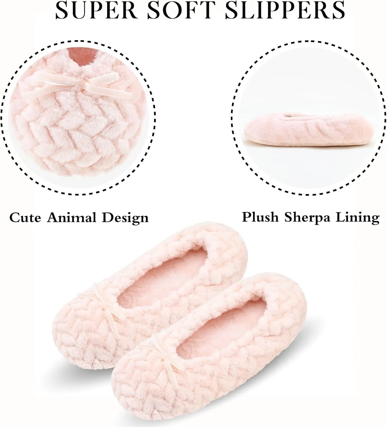 Keyela Women's Ballerina House Slippers with Soft Tie Bow and Suede Sole, Non-Slip Bedroom Slippers Socks