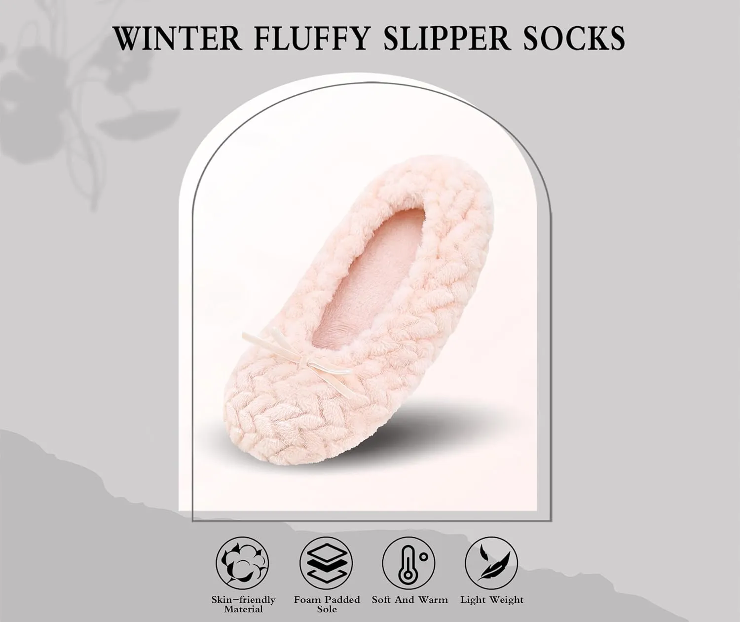 Keyela Women's Ballerina House Slippers with Soft Tie Bow and Suede Sole, Non-Slip Bedroom Slippers Socks