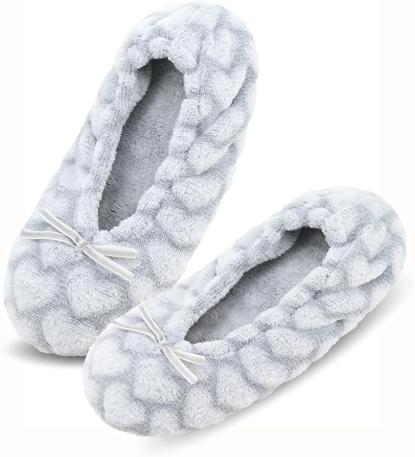 Keyela Women's Ballerina House Slippers with Soft Tie Bow and Suede Sole, Non-Slip Bedroom Slippers Socks