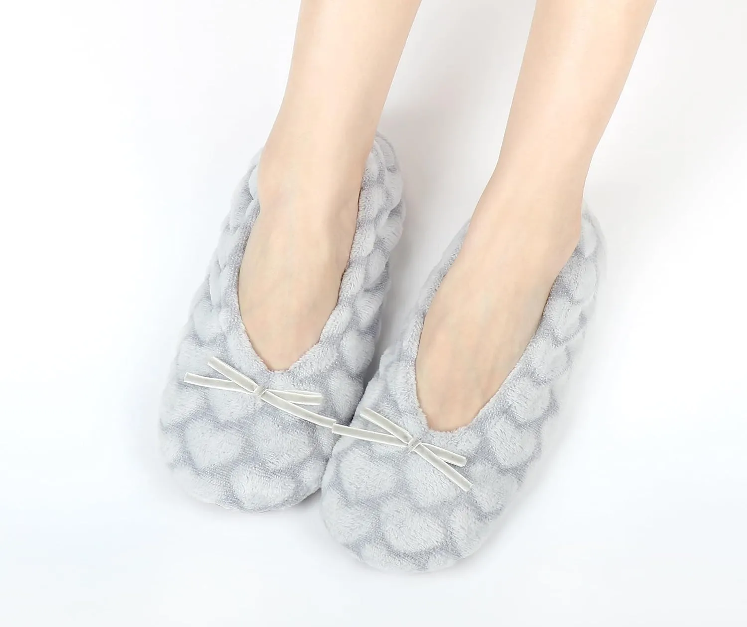 Keyela Women's Ballerina House Slippers with Soft Tie Bow and Suede Sole, Non-Slip Bedroom Slippers Socks