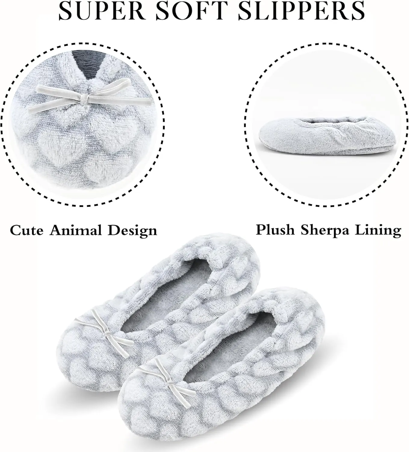 Keyela Women's Ballerina House Slippers with Soft Tie Bow and Suede Sole, Non-Slip Bedroom Slippers Socks