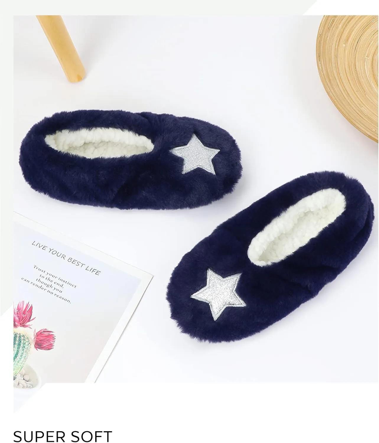 Keyela Womens Cozy&Warm Slipper Socks with Grippers-House Socks