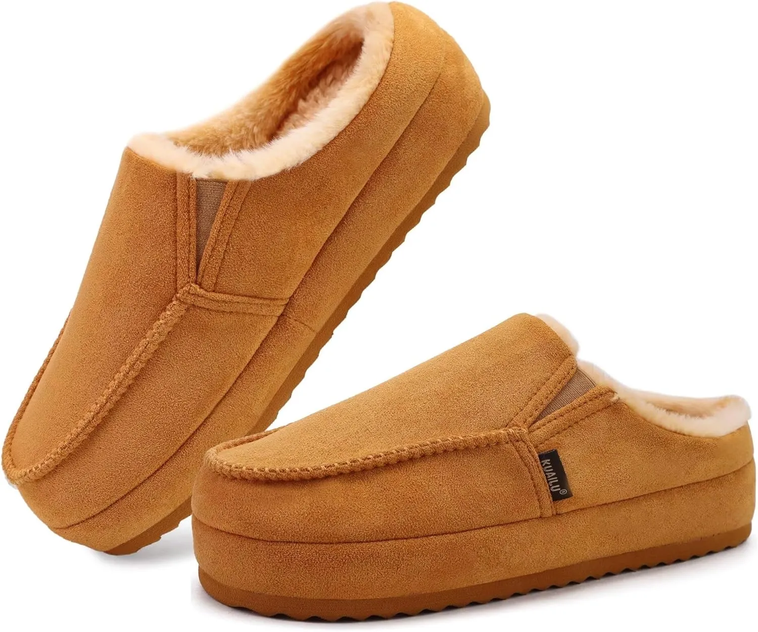 KuaiLu Womens Clog Slippers Cozy Warm Plush Lined With Suede Faux Fur House ladies Bedroom Slippers Comfortable Memory Foam Slip-on Womans Home Shoes Indoor Outdoor Thick Hard Sole