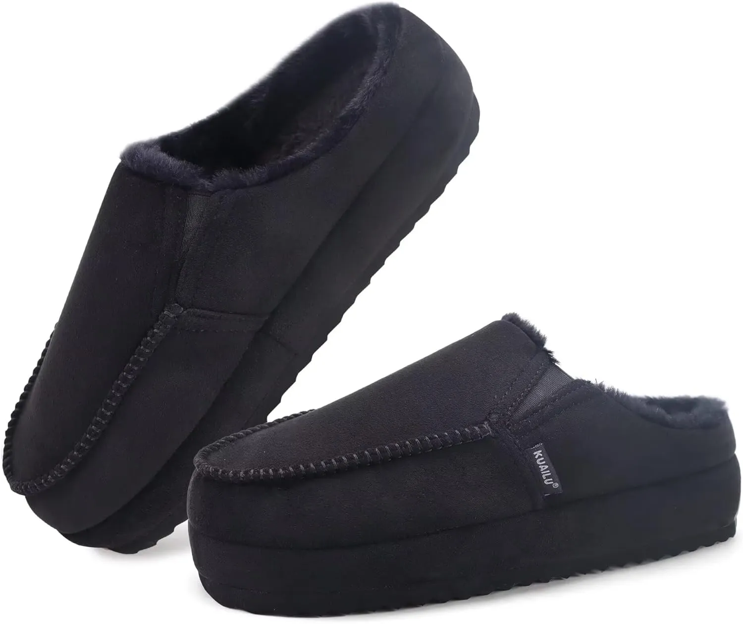 KuaiLu Womens Clog Slippers Cozy Warm Plush Lined With Suede Faux Fur House ladies Bedroom Slippers Comfortable Memory Foam Slip-on Womans Home Shoes Indoor Outdoor Thick Hard Sole