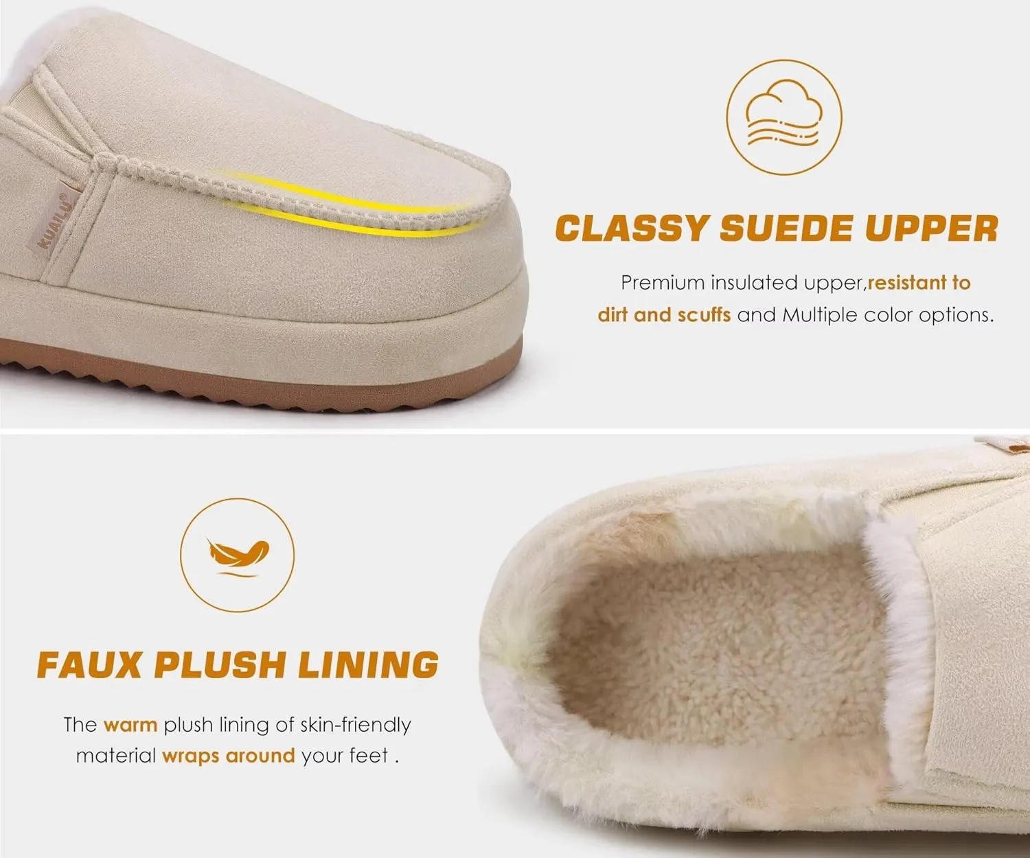 KuaiLu Womens Clog Slippers Cozy Warm Plush Lined With Suede Faux Fur House ladies Bedroom Slippers Comfortable Memory Foam Slip-on Womans Home Shoes Indoor Outdoor Thick Hard Sole