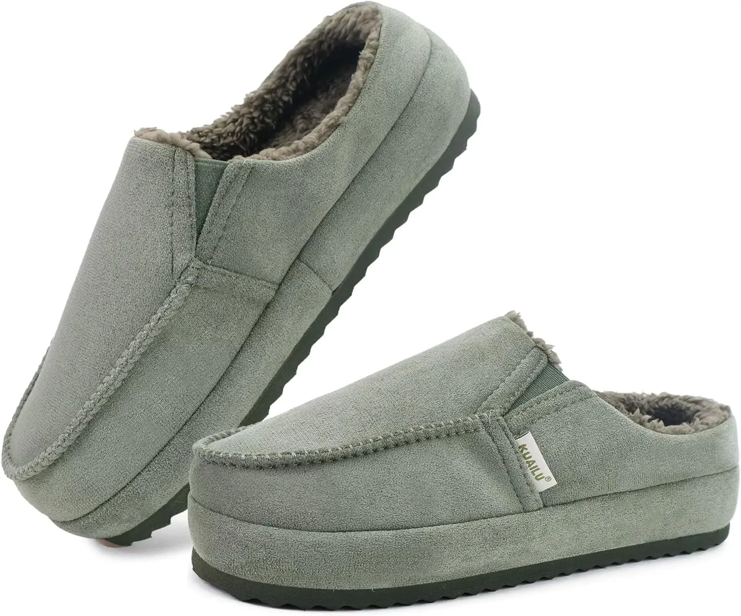 KuaiLu Womens Clog Slippers Cozy Warm Plush Lined With Suede Faux Fur House ladies Bedroom Slippers Comfortable Memory Foam Slip-on Womans Home Shoes Indoor Outdoor Thick Hard Sole