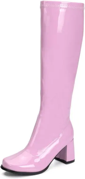 LIURUIJIA Women's Gogo Boots Knee High Block Heel Square Toe 70s Disco Costume Boots