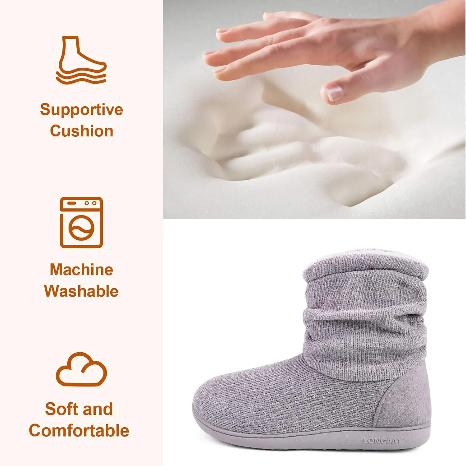 LongBay Women's Chenille Knit Bootie Slippers Cute Warm Plush Fleece Memory Foam House Shoes