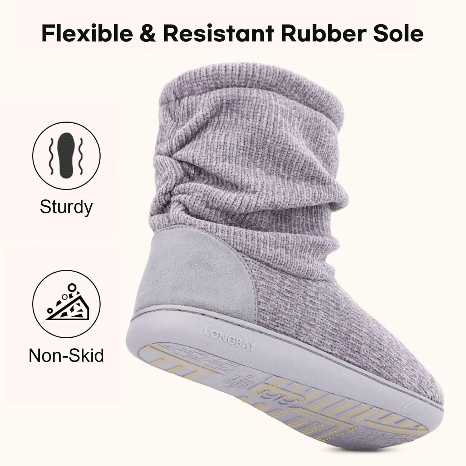 LongBay Women's Chenille Knit Bootie Slippers Cute Warm Plush Fleece Memory Foam House Shoes