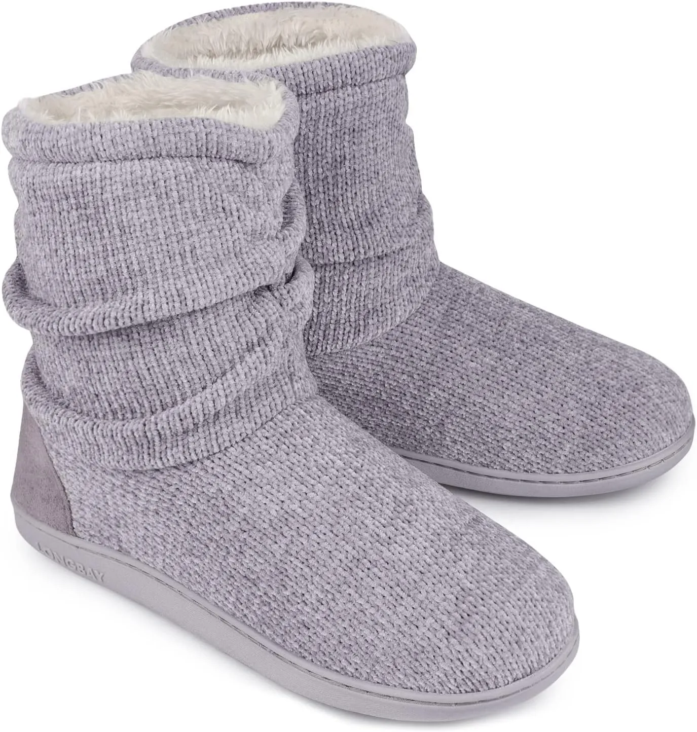 LongBay Women's Chenille Knit Bootie Slippers Cute Warm Plush Fleece Memory Foam House Shoes