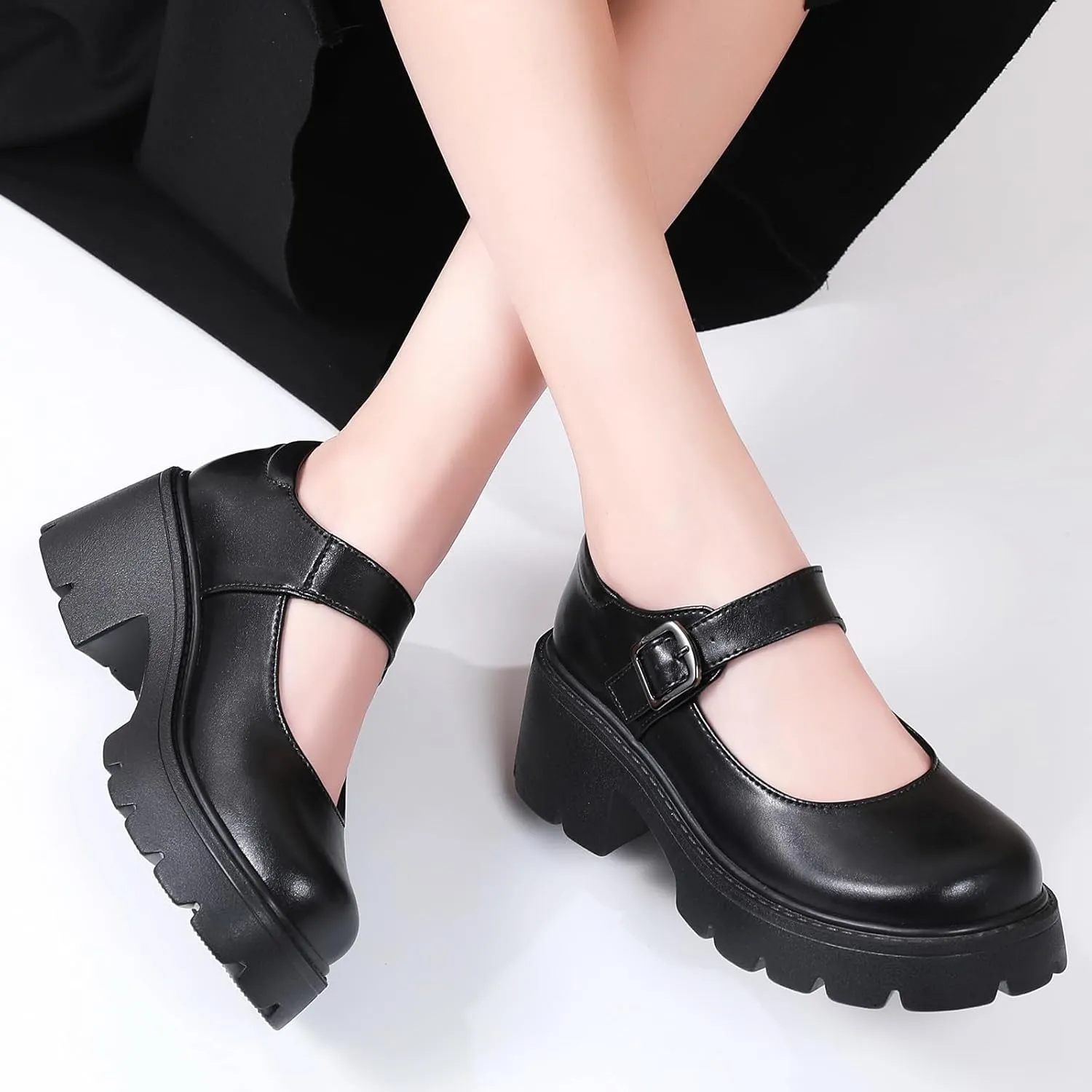 Mary Jane Shoes Women Platform Mary Janes for Women Round Toe Chunky Heels Women's Pumps Fashion Classic Comfortable Dressy Business Casual Shoes Dress Shoes