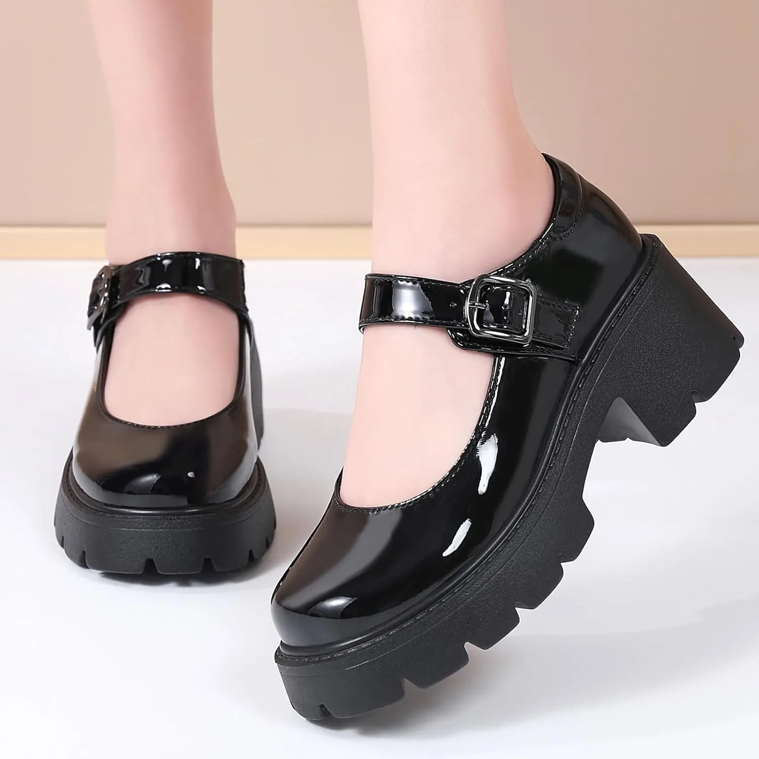 Mary Jane Shoes Women Platform Mary Janes for Women Round Toe Chunky Heels Women's Pumps Fashion Classic Comfortable Dressy Business Casual Shoes Dress Shoes