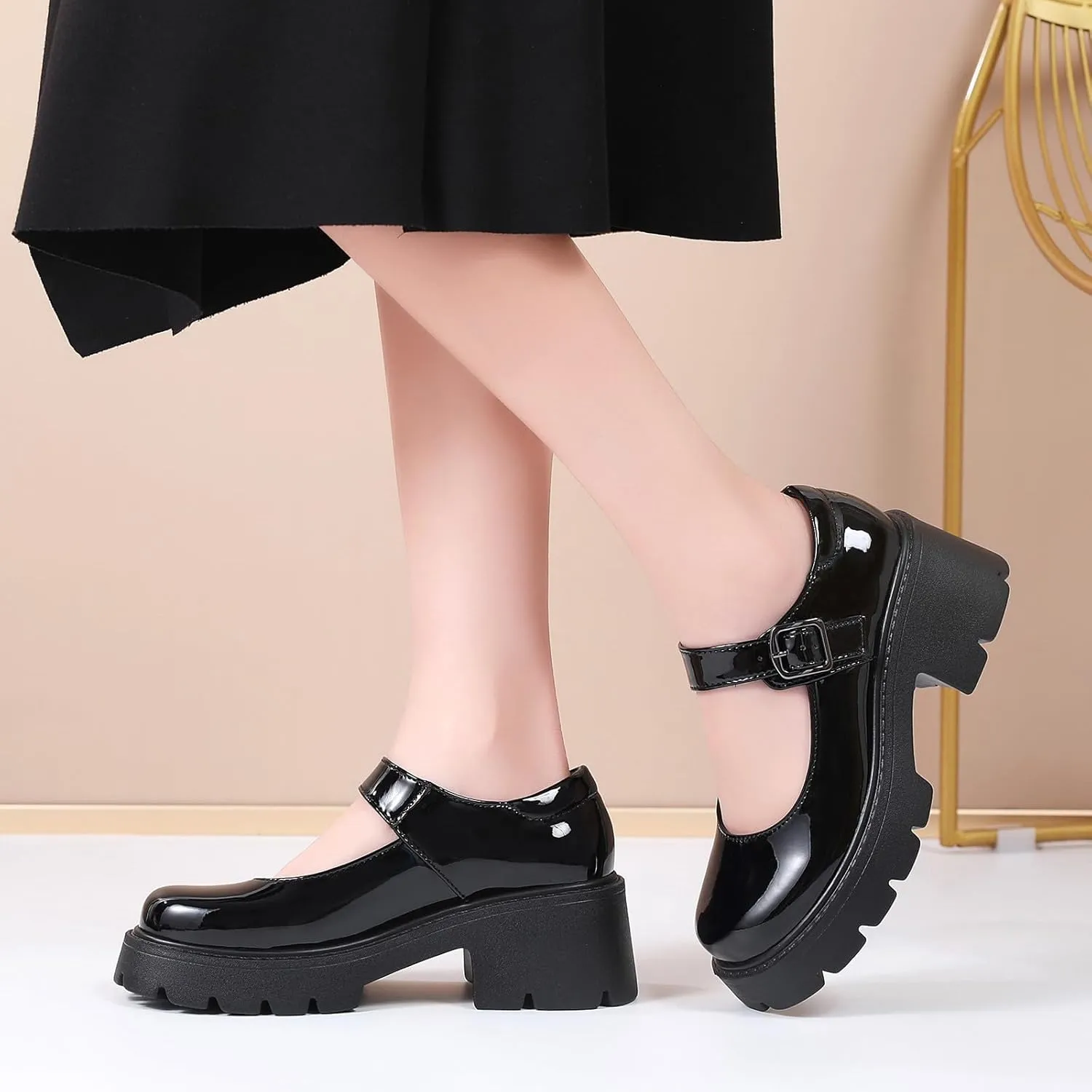 Mary Jane Shoes Women Platform Mary Janes for Women Round Toe Chunky Heels Women's Pumps Fashion Classic Comfortable Dressy Business Casual Shoes Dress Shoes